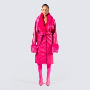 Finesse Vegan Leather Hot Barbie Pink Coat - S